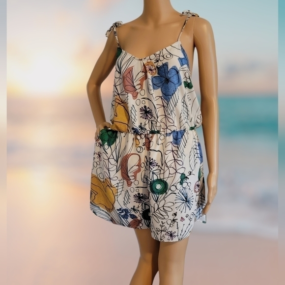 BCBGMaxAzria Large Cicely Romper Floral abstract graphic print Pockets T26 - Picture 3 of 7